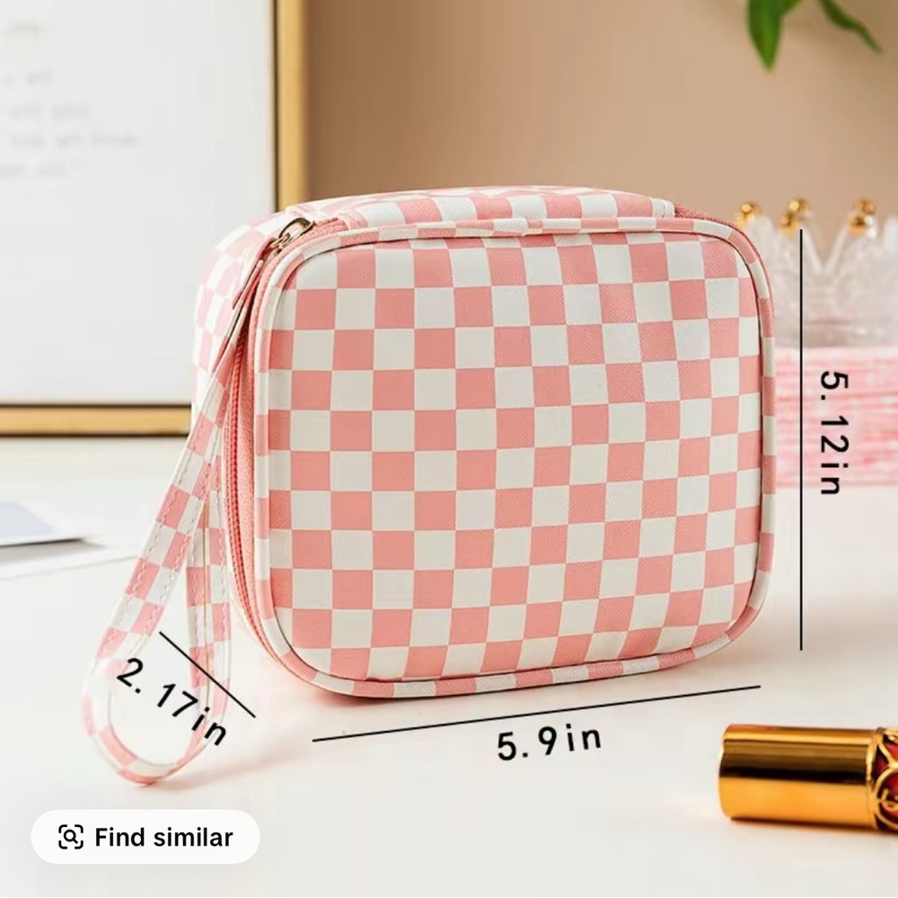 Pink and White Checkered Storage Bag